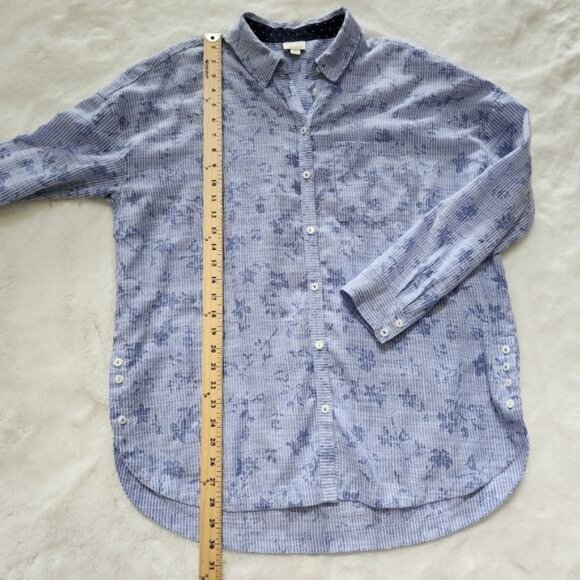 Anthropologie Postmark  Blue White Striped Floral Long Sleeve Button Up … - Picture 9 of 12